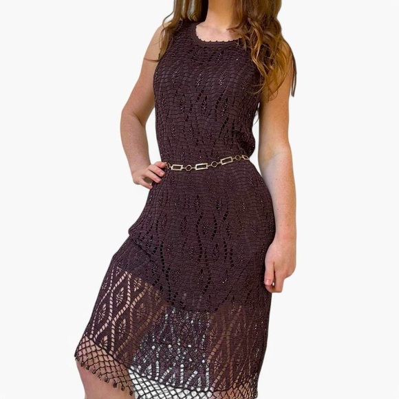 Brown crochet beaded boho dress
